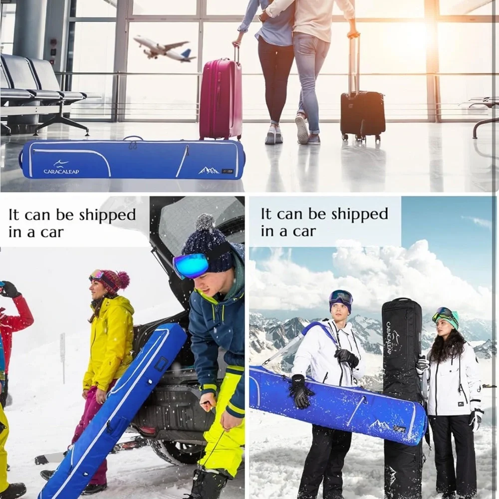 Ski Snowboard Bag Fully Padded for Air Travel 2 pair, Double Size 195CM